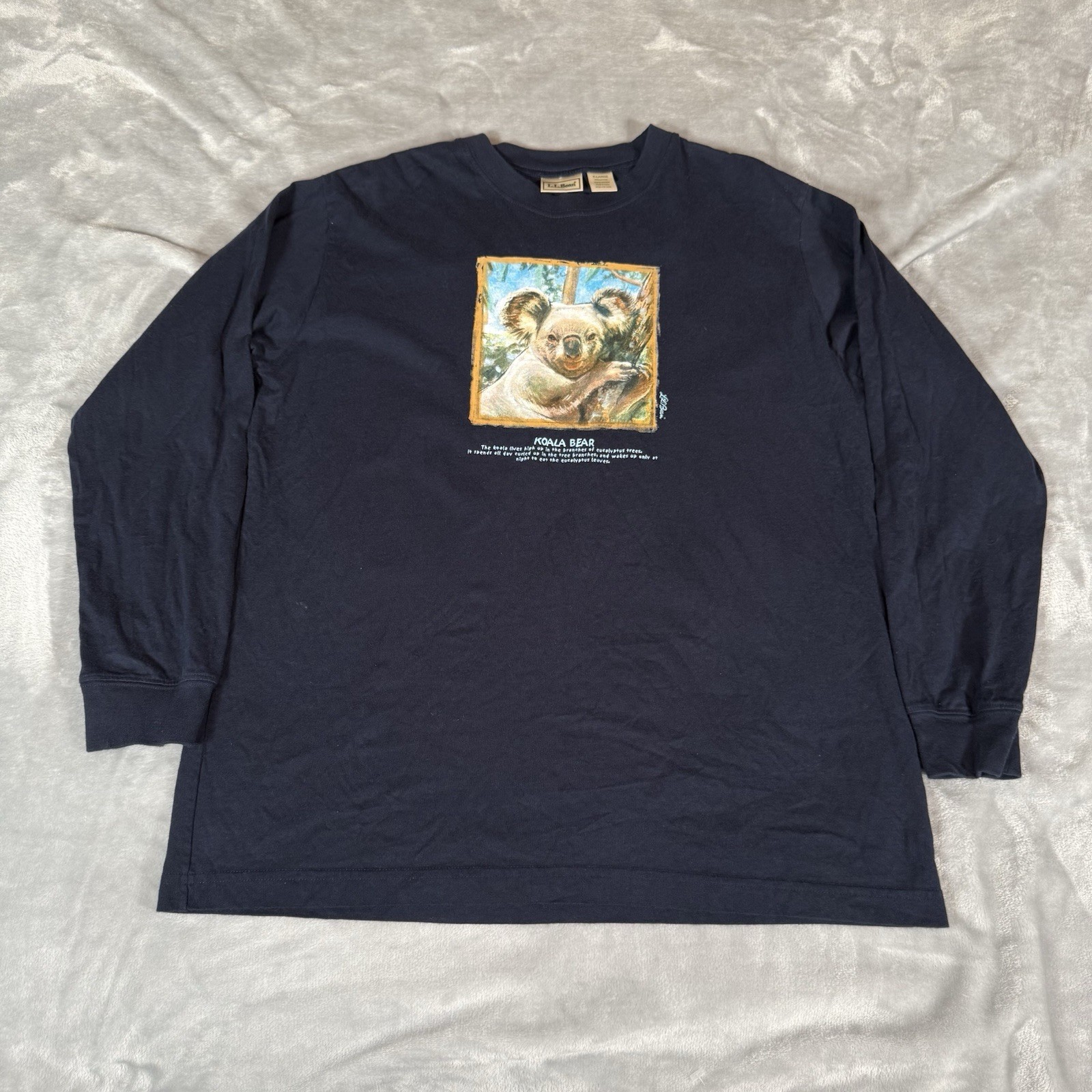 Vintage LL Bean Koala Bear T Shirt Kids XL (Fits Mens Slim L) Navy Blue Y2K gallery