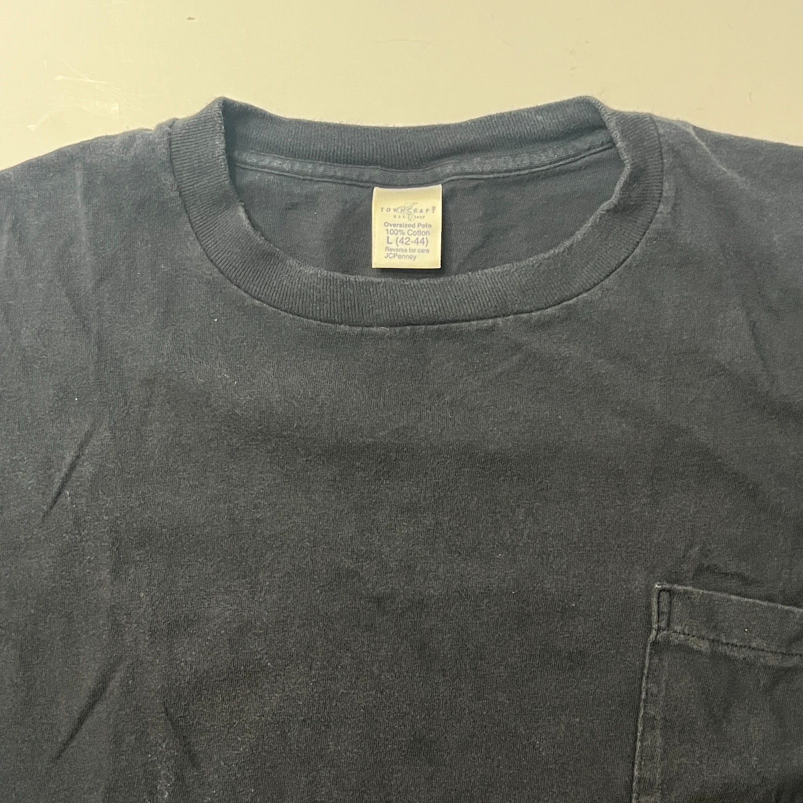 JC Penny T Shirt Pocket Short Sleeve Large VTG 80s Cotton BLACK Made in USA gallery