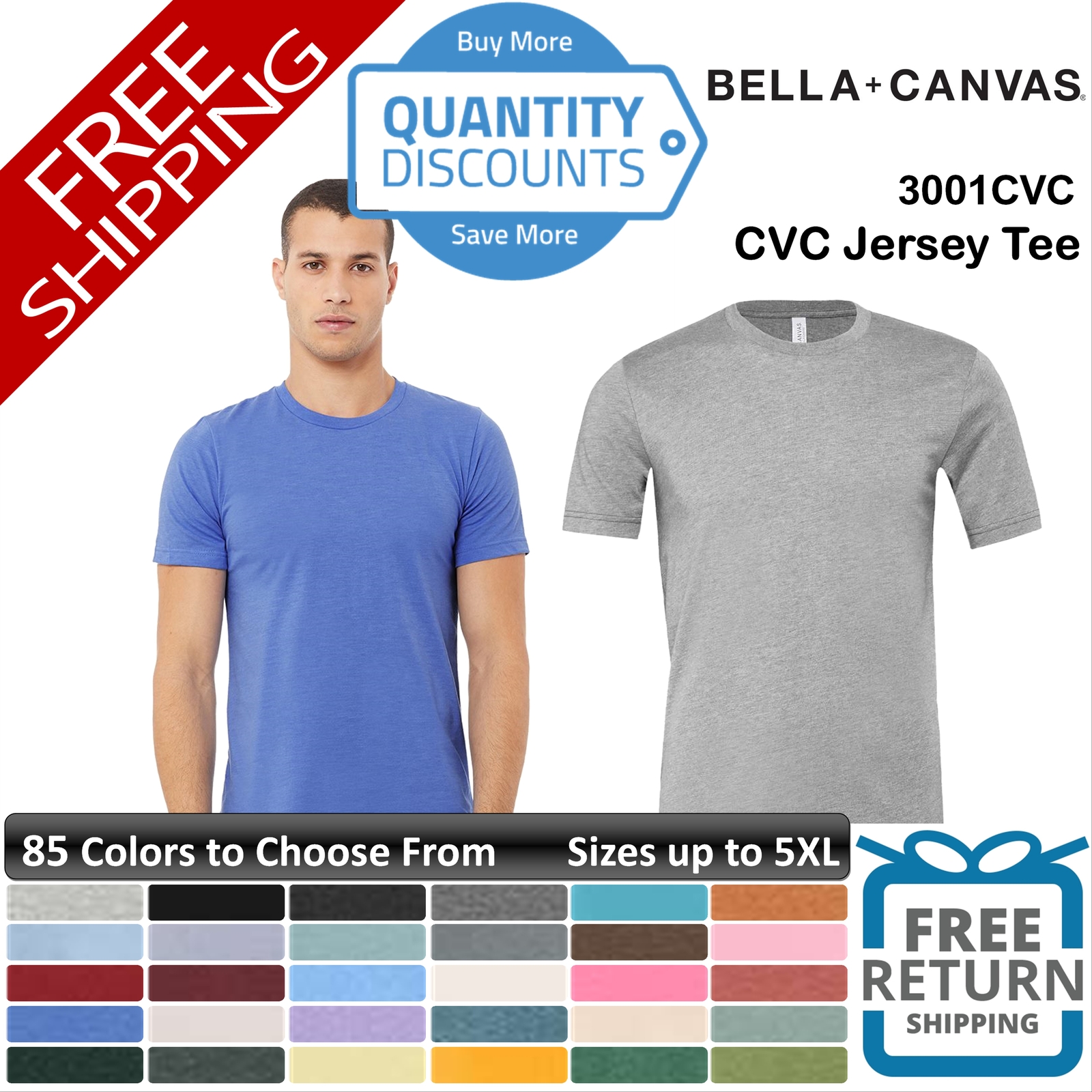 BELLA + CANVAS Men CVC Jersey T Shirt ring-spun cotton Blend Up To 5XL 3001CVCb gallery