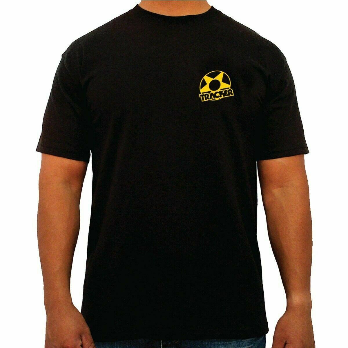 Tracker Trucks STAR LOGO Skateboard T Shirt BLACK w/YELLOW Logo gallery