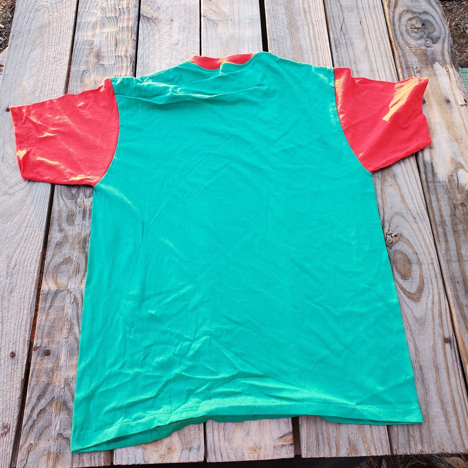 Vintage Men LA Sportswear Blank Large Single Stitch Shirt Green Red Sleeves USA gallery