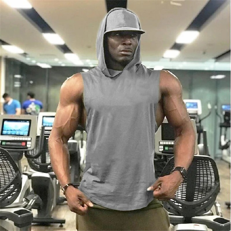 Men's Muscle Hoodies Sleeveless Tank Tops Gym Fitness Running Sport Vest T-Shirt gallery