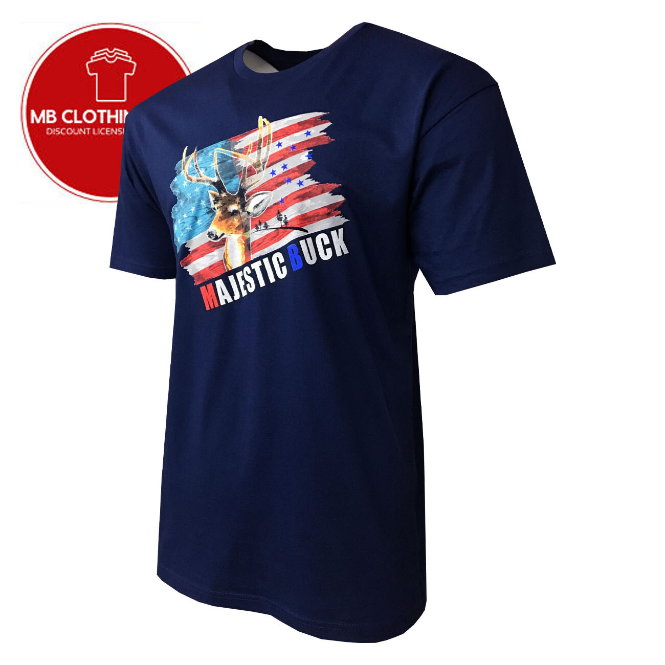 Men's T-Shirts -U S FLAG -HUNTING MAJESTIC BUCK- 100% Cotton Soft Fabric. gallery