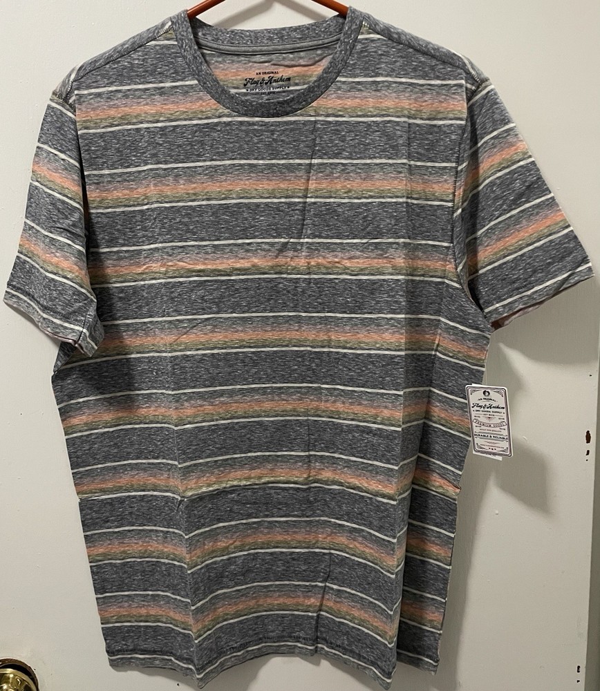 Flag & Anthem Men’s Striped Gray Coral Multicolor T-Shirt Short Sleeves Medium M