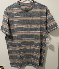 Flag & Anthem Men’s Striped Gray Coral Multicolor T-Shirt Short Sleeves Medium M