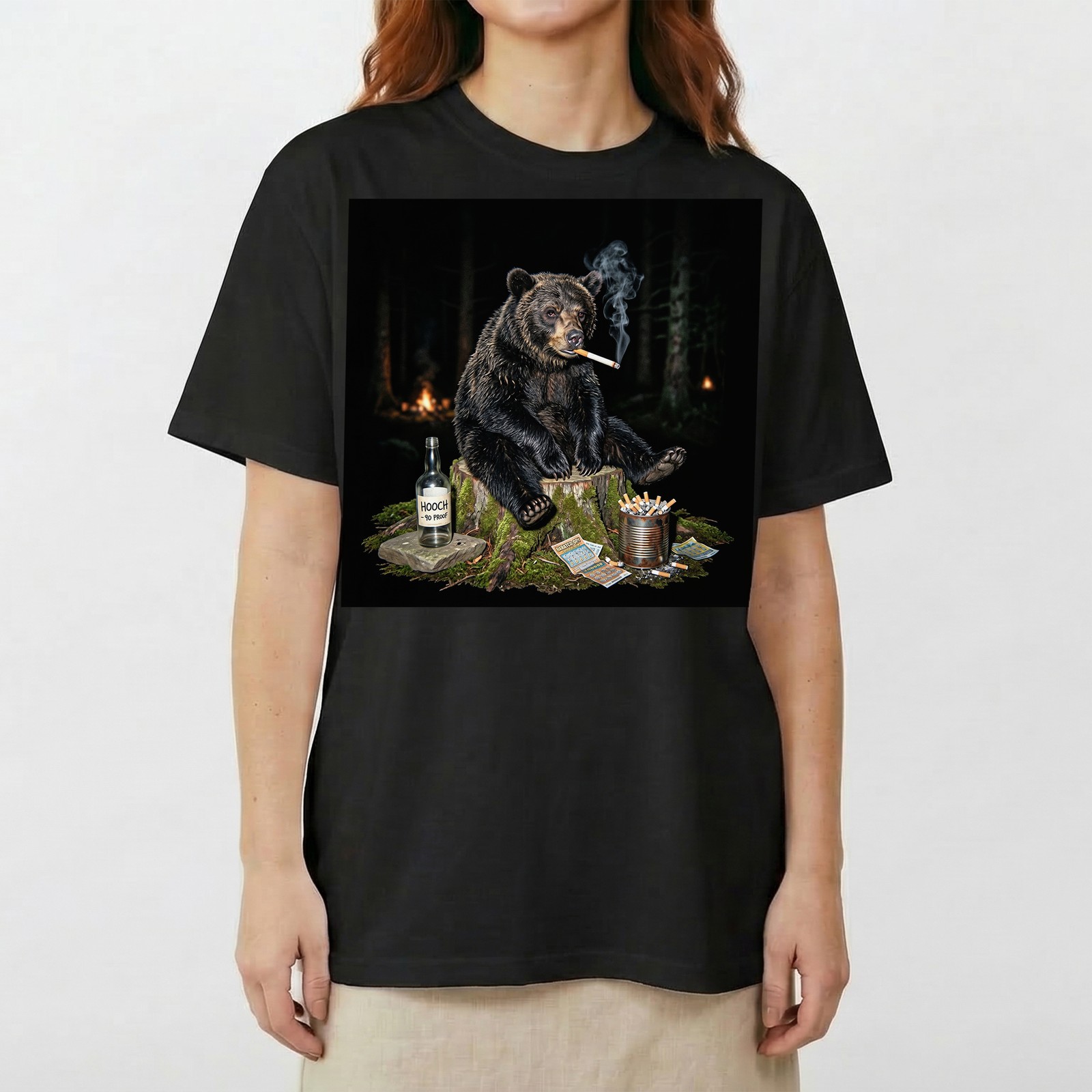 Funny Bear Smoking T-Shirt Bad Habits Forest Wildlife Meme Graphic Tee gallery