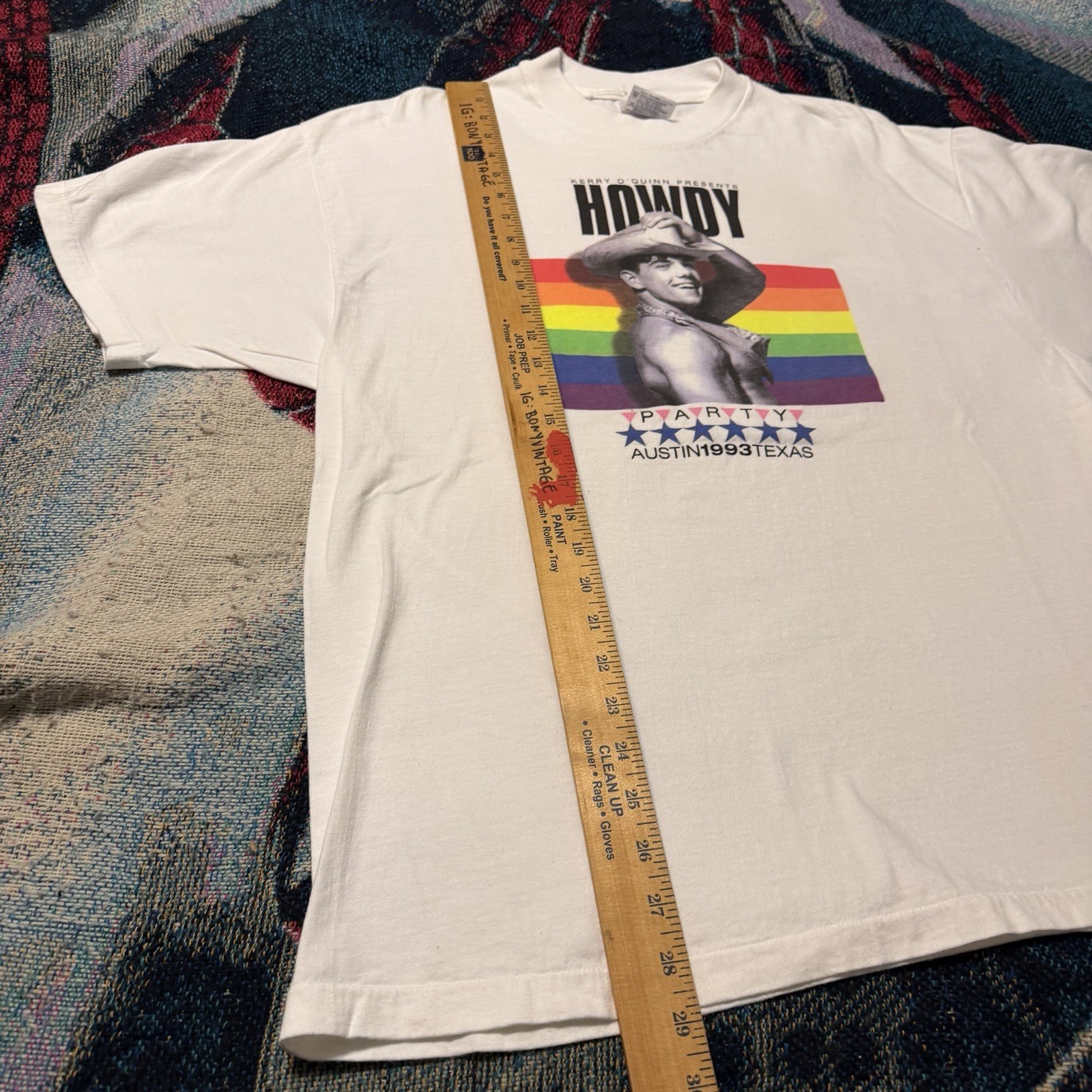 Vintage 90s LGBTQ Pride Kerry O'Quinn Party Shirt White Men's L Cowboy Austin TX gallery