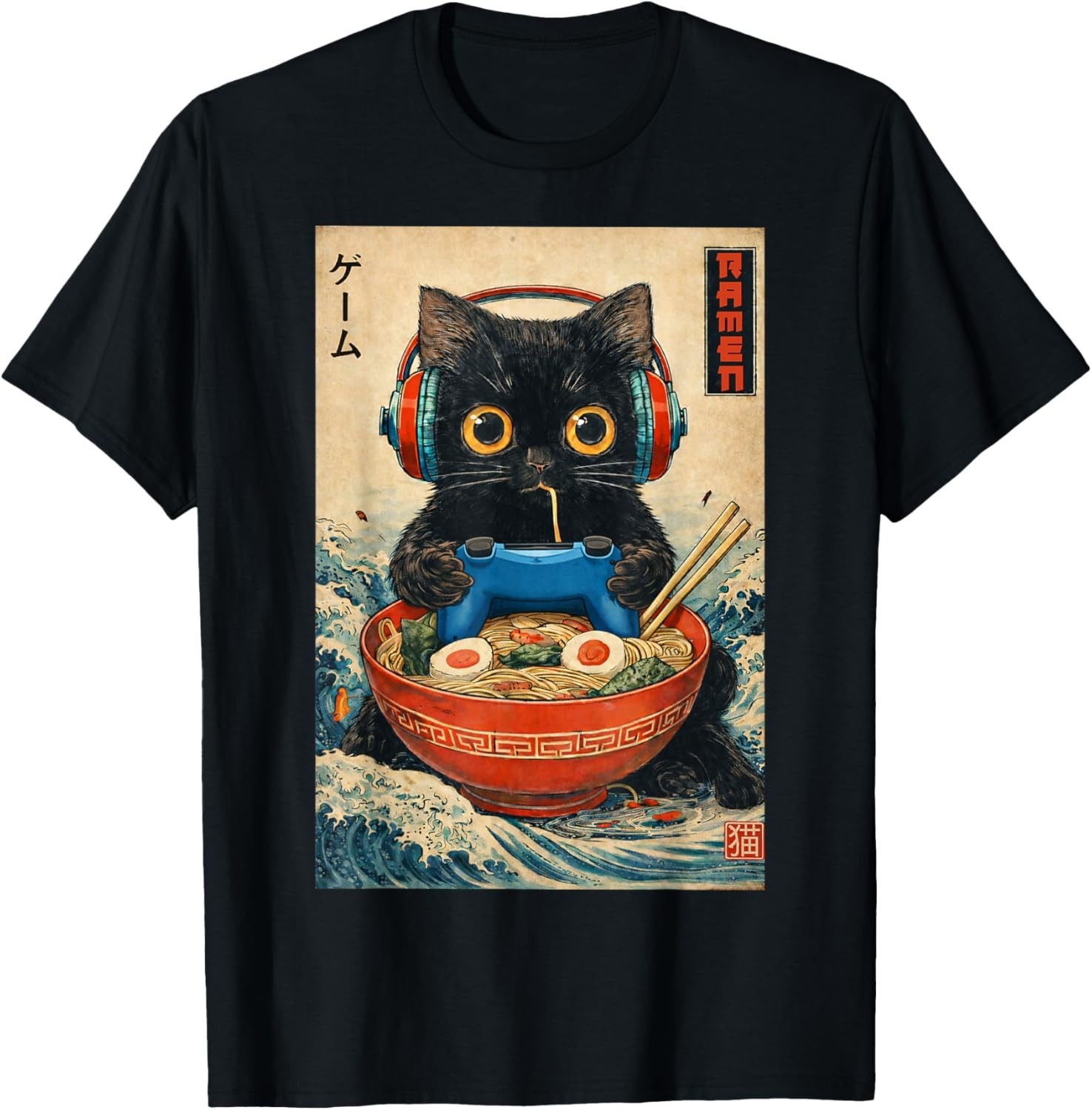 Cat Ramen Japanese Funny Graphic Tees Kawaii Cat Anime Gift Unisex T-Shirt gallery