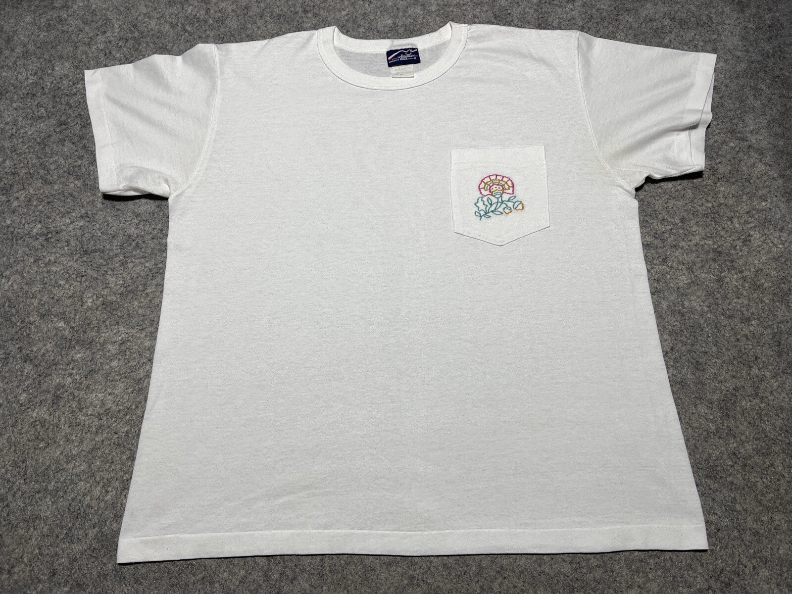 American Gear VINTAGE Single Stitch White embroidered Carnation Pocket Shirt XL gallery