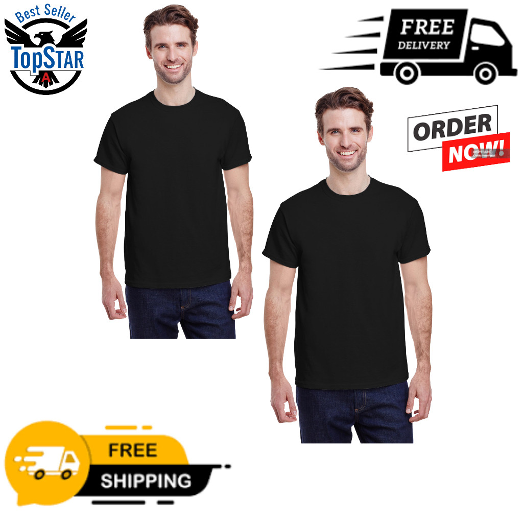 2 Pack Gildan G500 Adult Heavy Cotton Tee Plain Black Casual T-Shirt $6.99 ea gallery