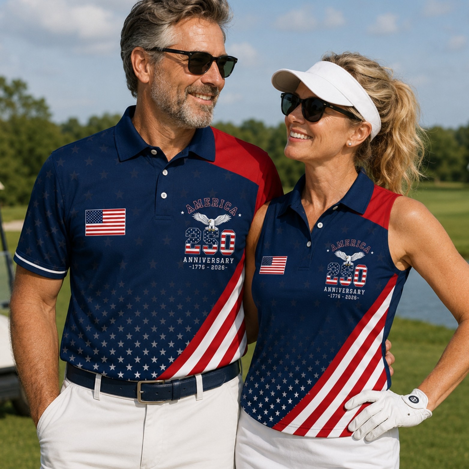 Gradient 250th Anniversary Golf Polo Shirt, USA 1776-2026 American Flag (S-5XL) gallery