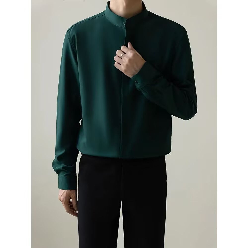 Stand-up collar shirt men's long-sleeved shirt gallery