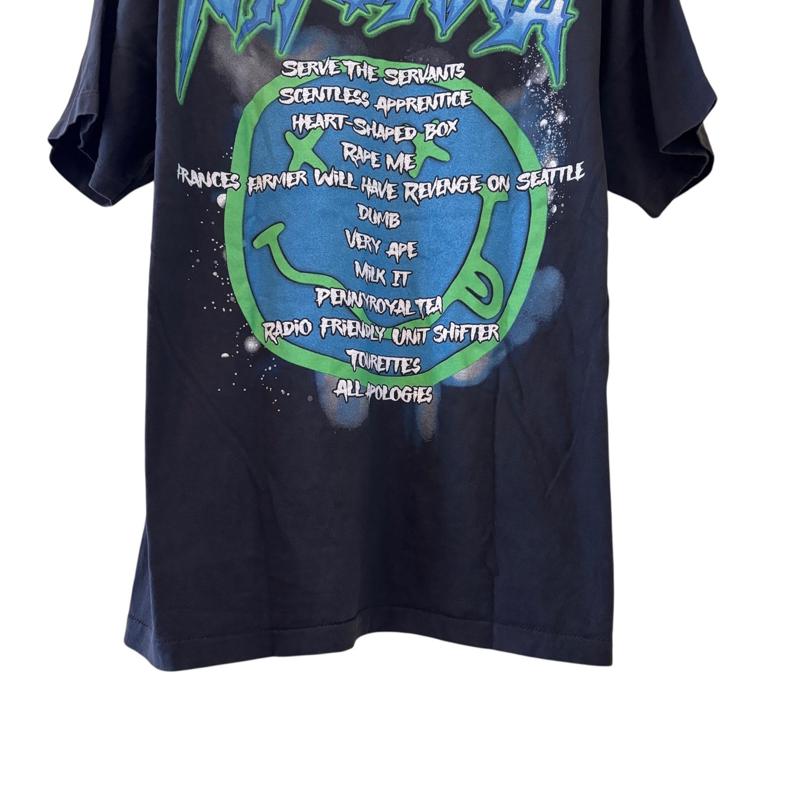 NIRVANA vintage IN UTERO Tour Shirt Blue Single Stitch REPRINT Size XL gallery
