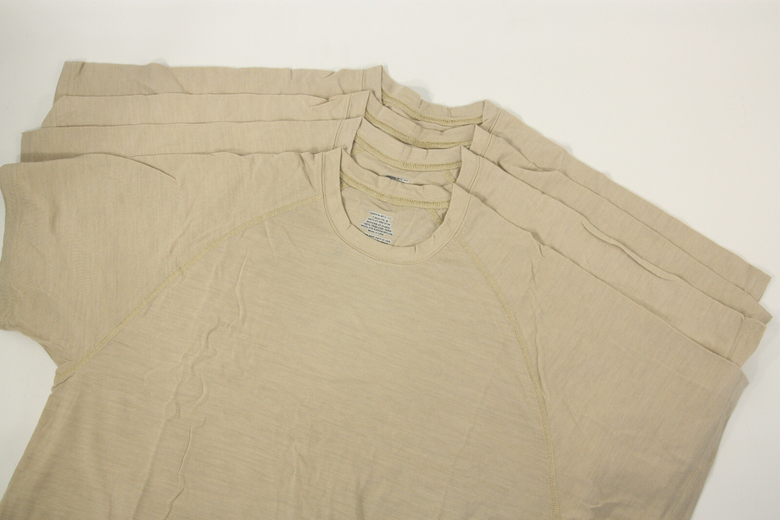 LOT of 4 Griffin Mfg FREE Wool Rayon Nylon Blend T-Shirts in Beige Medium gallery