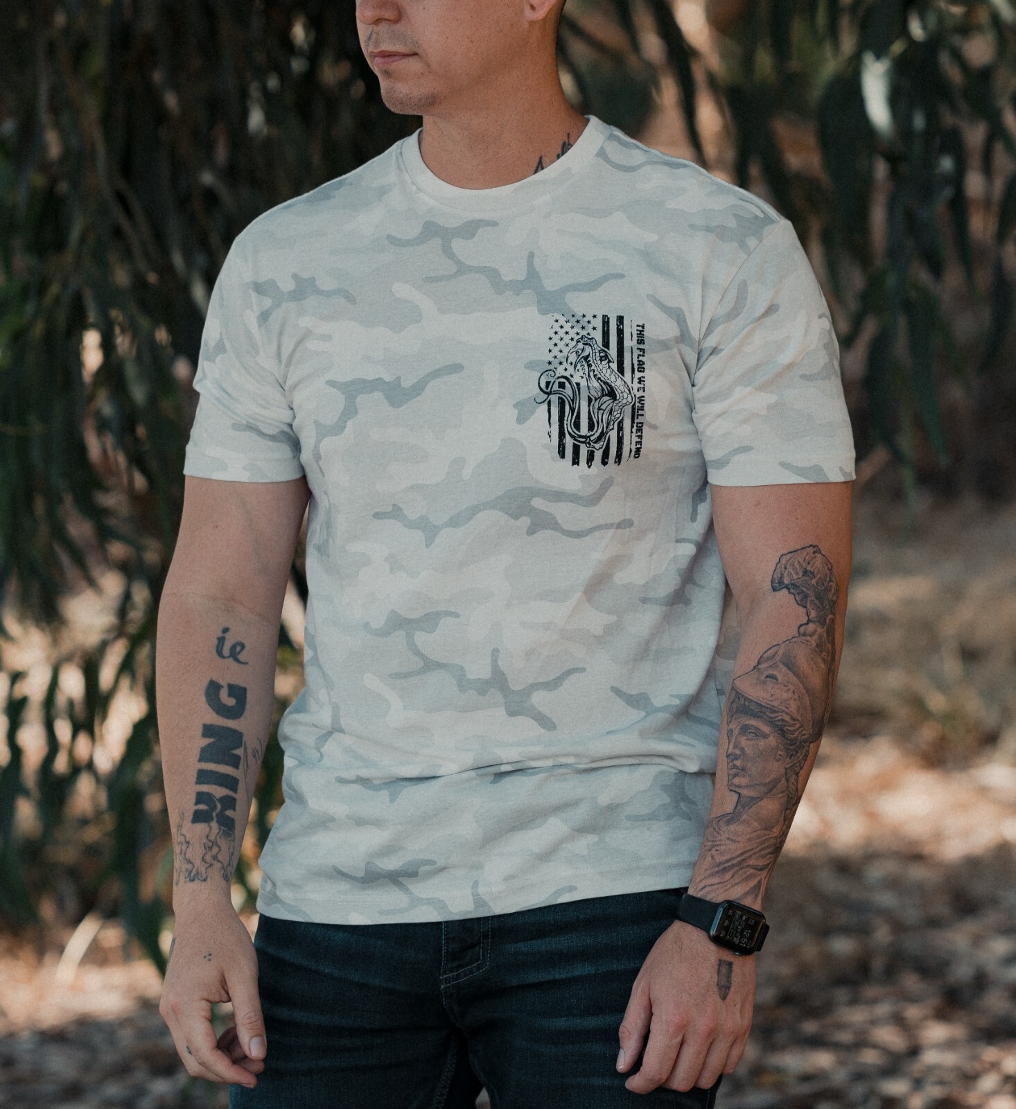 HOWITZER Men's T-Shirt DEFEND FLAG Military Grunt White S M L XL 2XL 3XL 4XL gallery