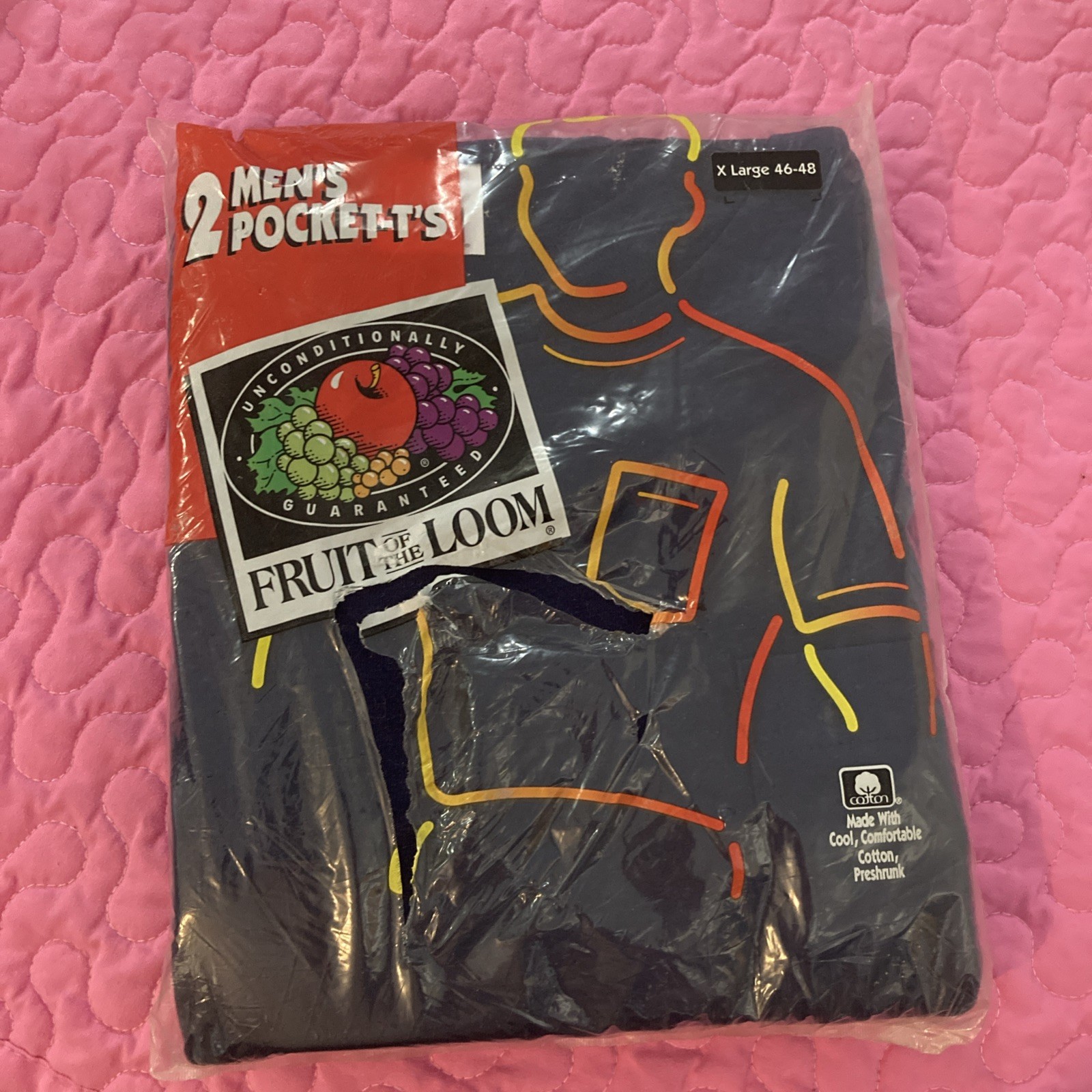 1995 2 Pack Fruit of the Loom Pocket Shirt NOS Vintage XL Navy