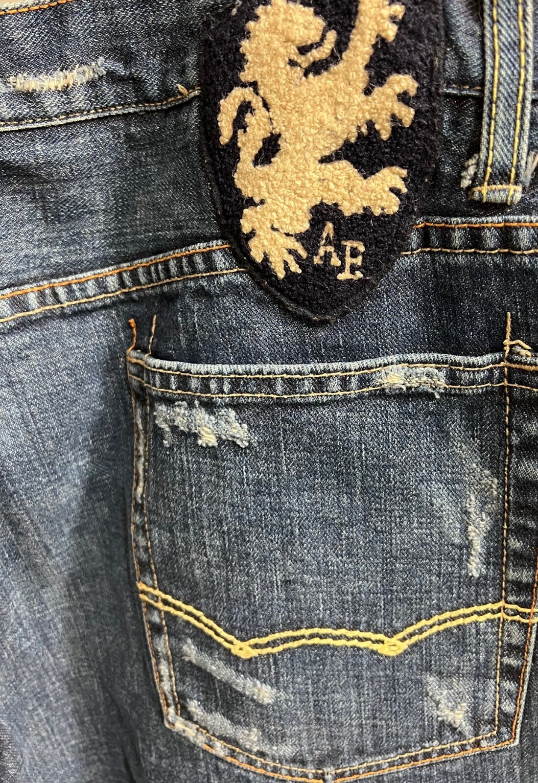 American Eagle Men Denim Jeans Boot Cut Blue 100% Cotton 36 X 31 Distressed gallery