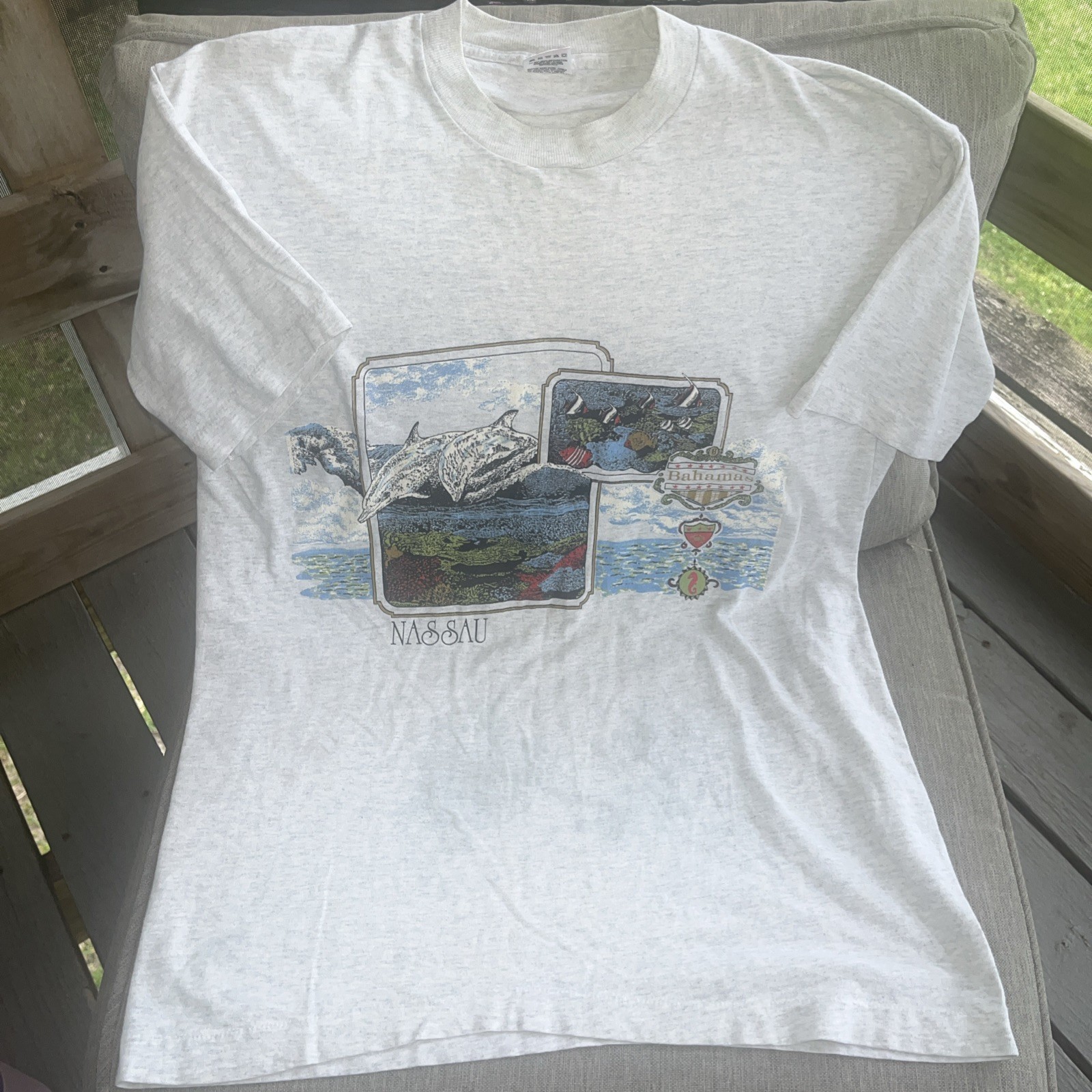 Vintage Bahamas Beach Dolphin Fish Coral Reef Single Stitch USA Fruit Of Loom M gallery