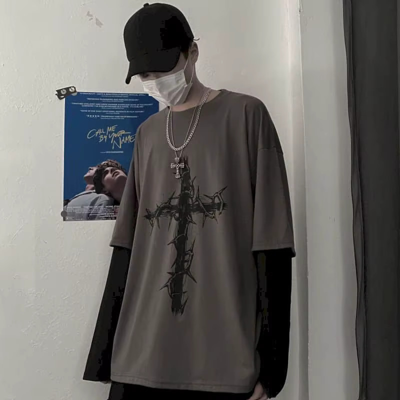 Oversized Grunge Streetwear Sweatshirt Gothic Graphic Pullover Mens M-2XL gallery