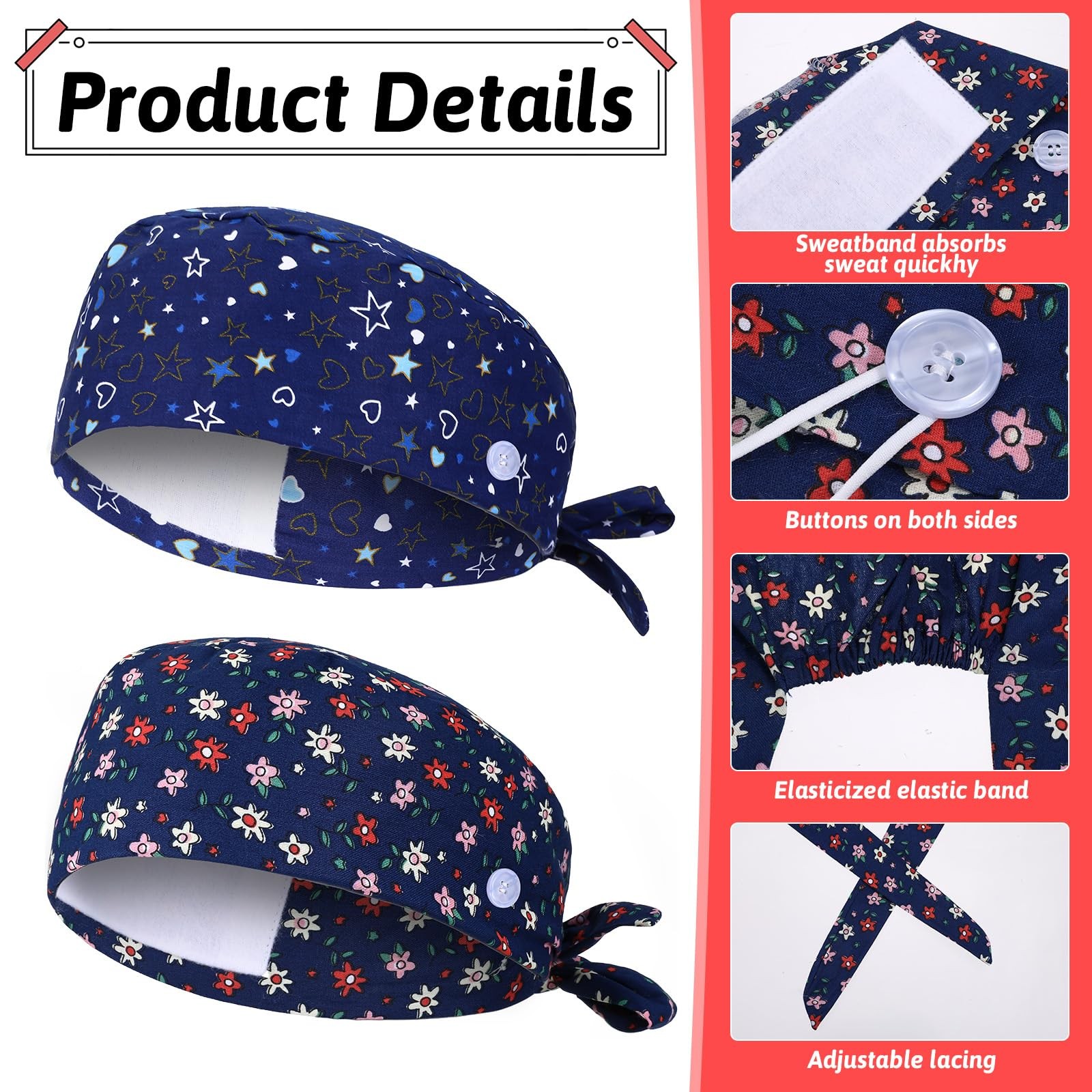 2 Pcs Scrub Caps Women, Adjustable Working Cap Working Cap with Buttons Ponyt... gallery