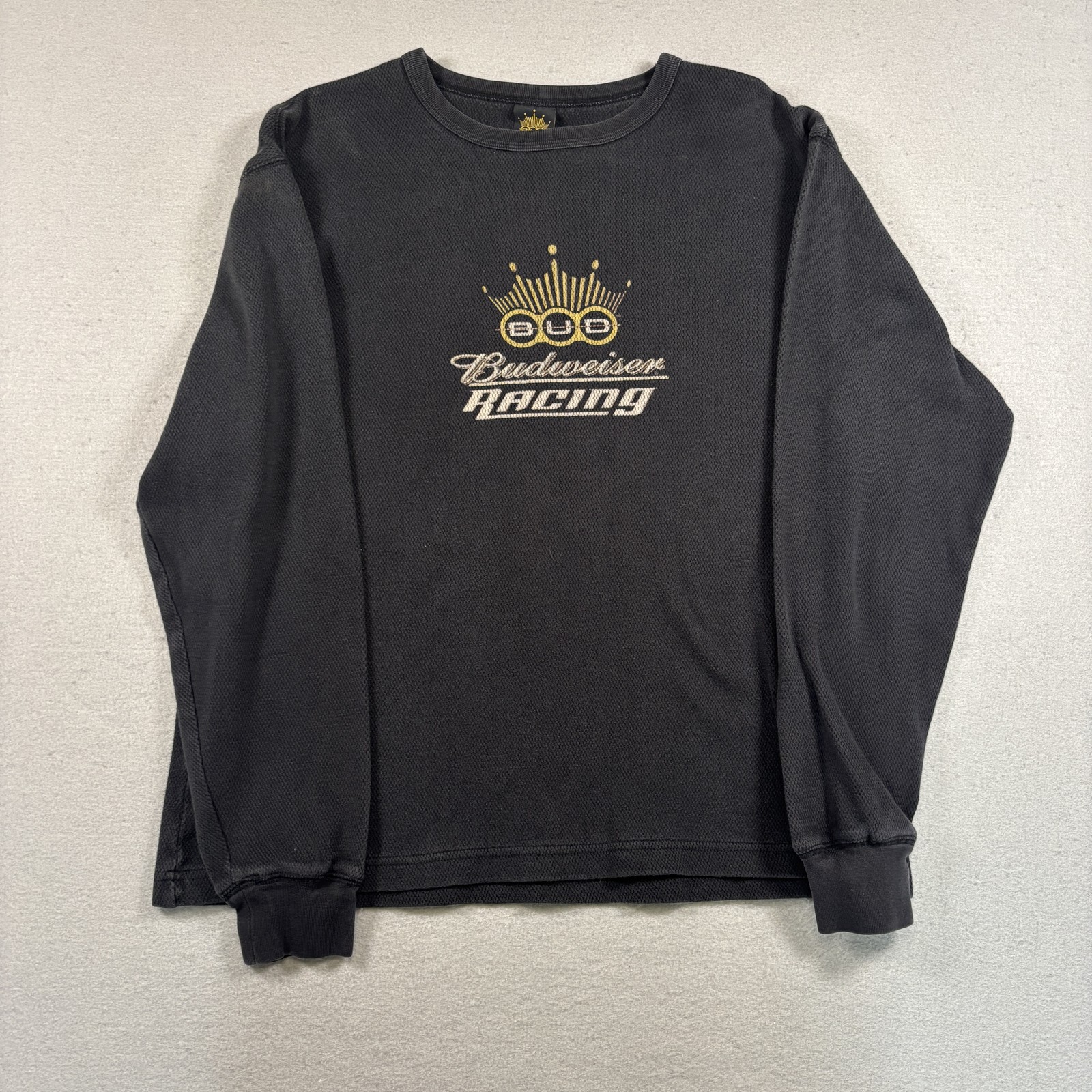 Bud Racing Long Sleeve Shirt Men’s S Black Thermal Budweiser 100% Cotton