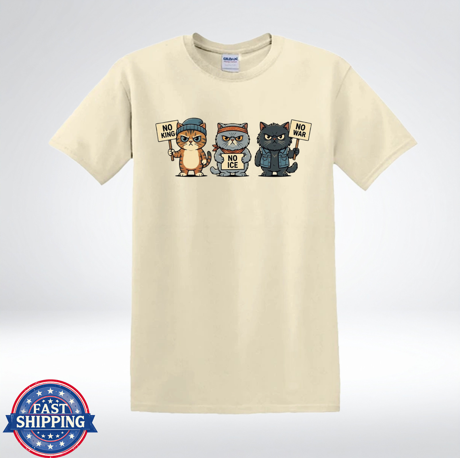 Funny Cat Protest No King No ICE No War Cute Angry Cats Graphic T-Shirt gallery