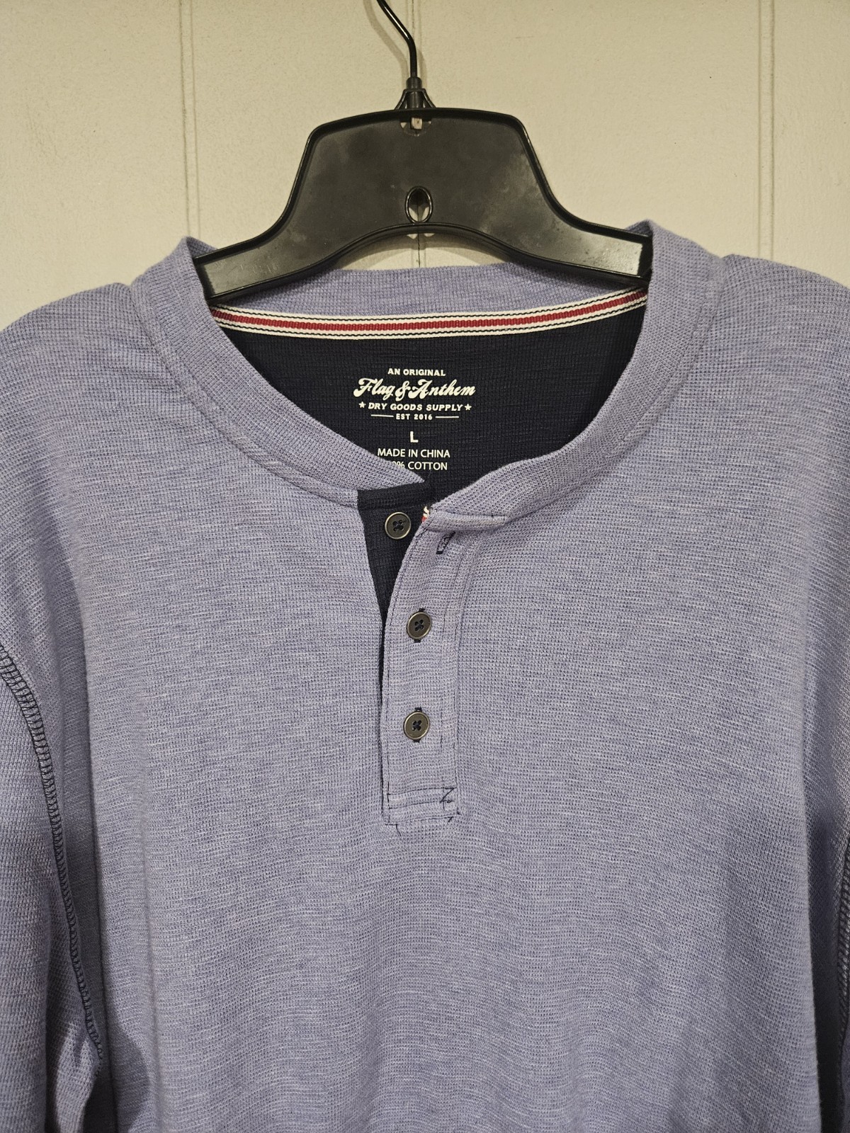Flag & Anthem Men's Large Long Sleeve Henley Shirt Blue Knit 100% Cotton NWT gallery