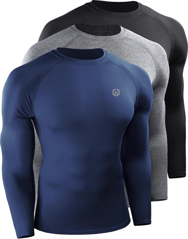 Men’s 3 Pack Compression Shirt Athletic Running Shirts,5029,Black/Grey/Navy,B…