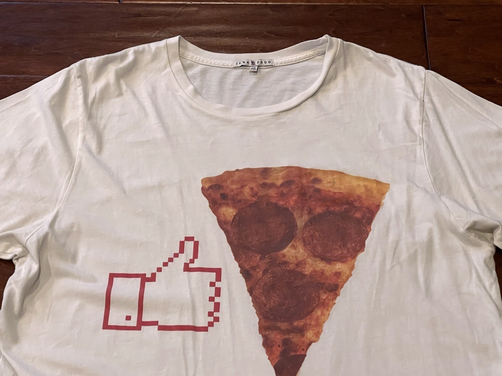 Junk Food White Mens XL Pepperoni Pizza Slice Thumbs Up Graphic Picture T Shirt gallery