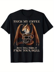 Men’s Vintage Dragon & Coffee T-Shirt – 100% Cotton Preshrunk Funny “Touch My Co