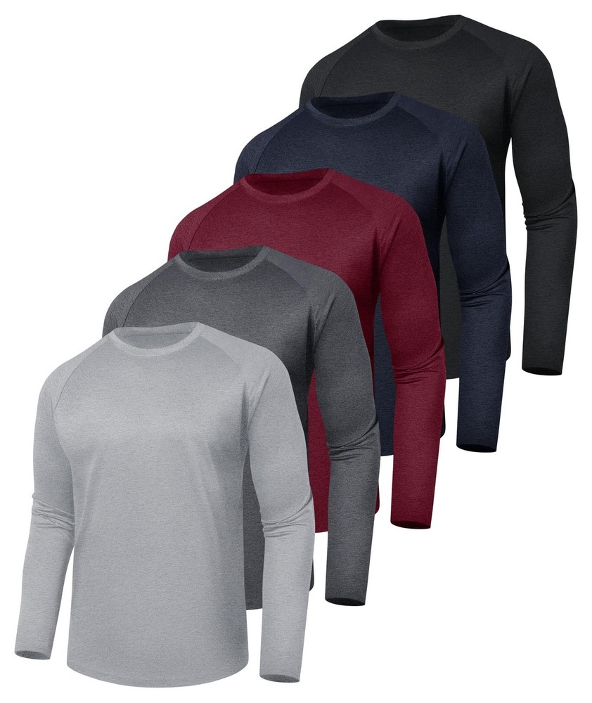 5 Pack Long Sleeve Shirts for Men – Quick Dry Moisture Wicking UV Sun Protect…