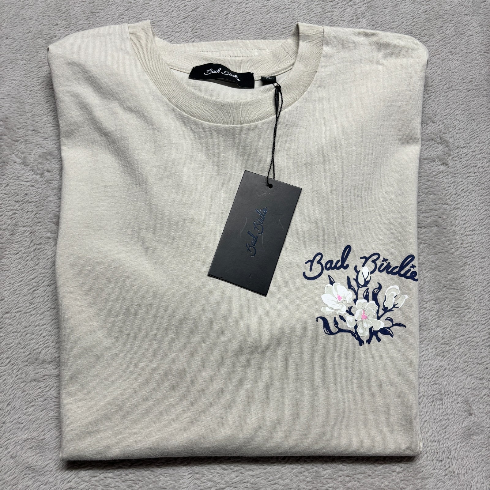 Bad Birdie T Shirt Mens S Botanicals “Take a Whiff” Golf Tee Floral Print SAND