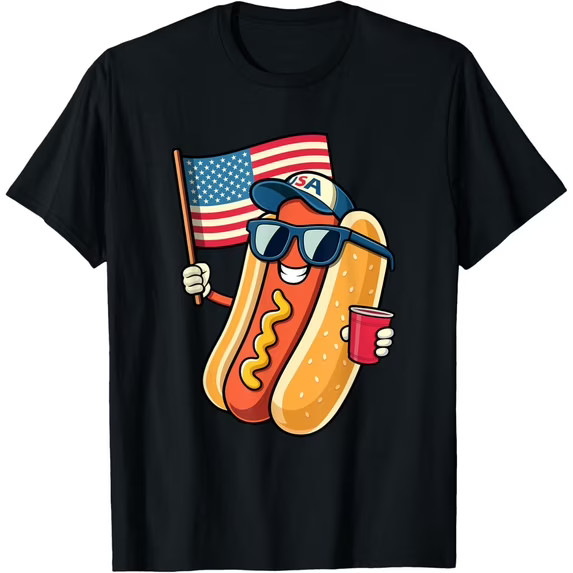 Hotdog USA Flag Black T-shirt
