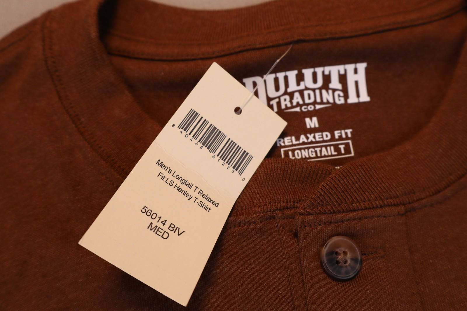NEW Duluth Trading Co Longtail T Relaxed Long Sleeve Henley T Shirt Brown Sz M gallery