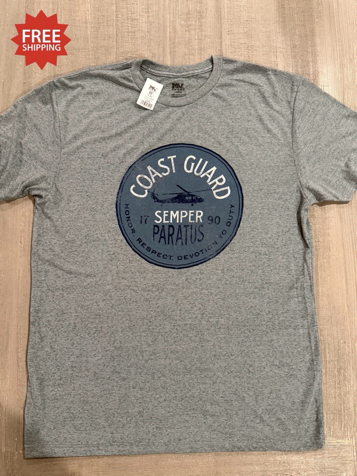 USCG U.S. Coast Guard SEMPER PARATUS Blue Heather T-Shirt – Size XL – NWT