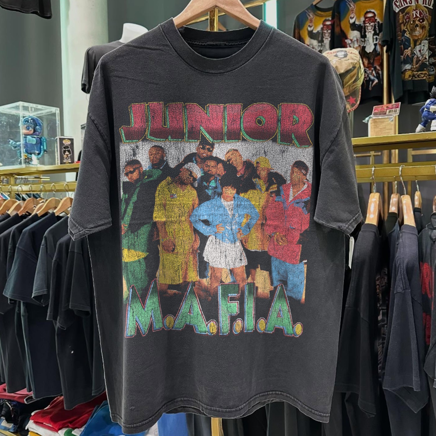 90s Junior Mafia Get Money Aged T-Shirt Black XXL gallery