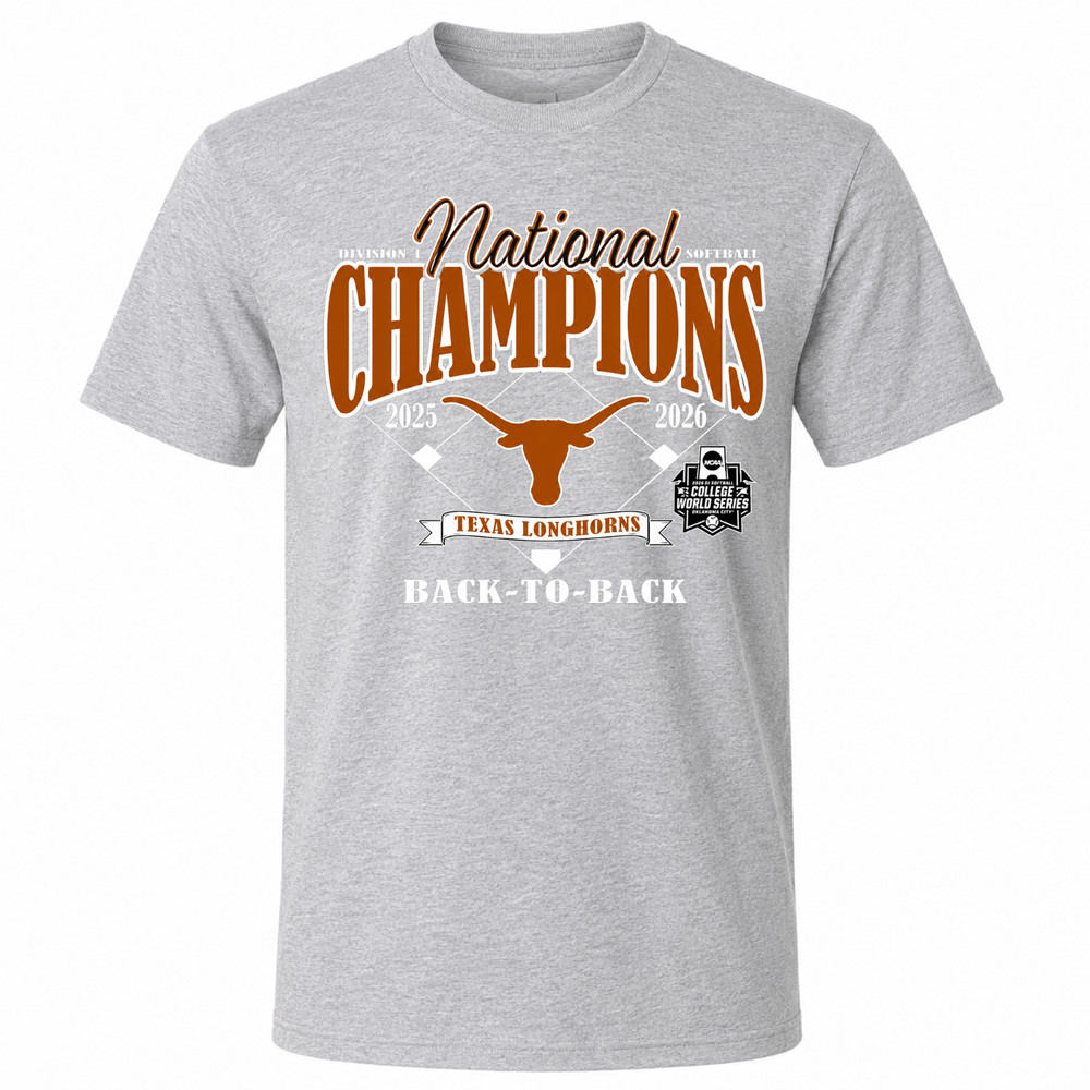 Texas Longhorns National Champs 2026 Softball WCWS Repeat Gray Graphic T-Shirt