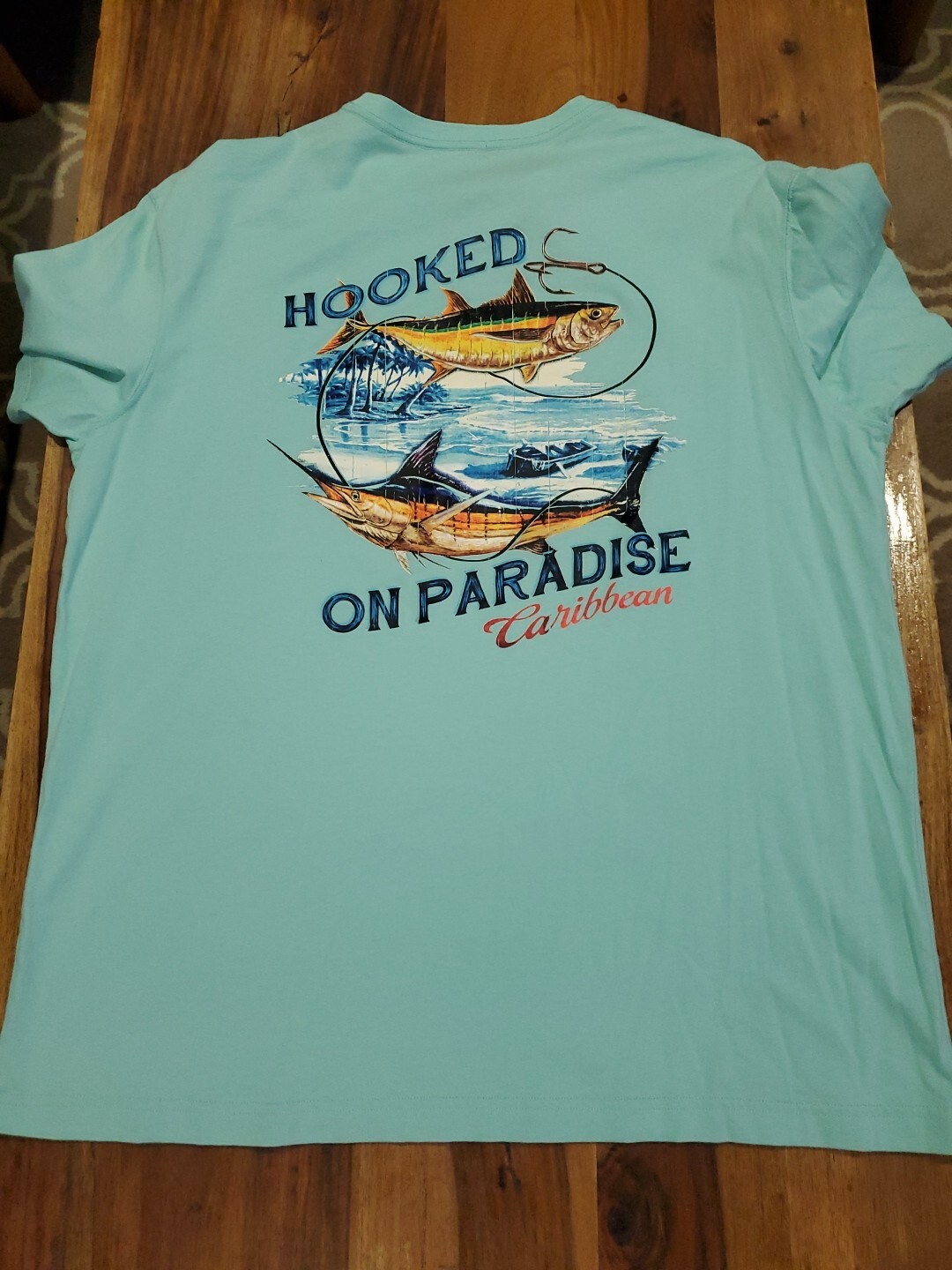 Caribbean 🌴 Graphic T Shirt Men's L "Hooked On Paradise " Marlin Tuna gallery