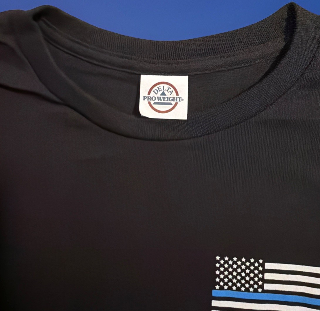 Delta Pro Weight Thin Blue Line Back The Blue Black T-Shirt Unisex Size XL New. gallery
