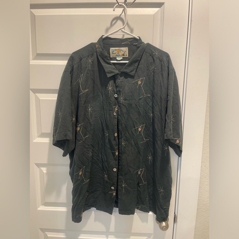 Vintage Gary’s island 100% silk herringbone martini loose fit shirt XL gallery