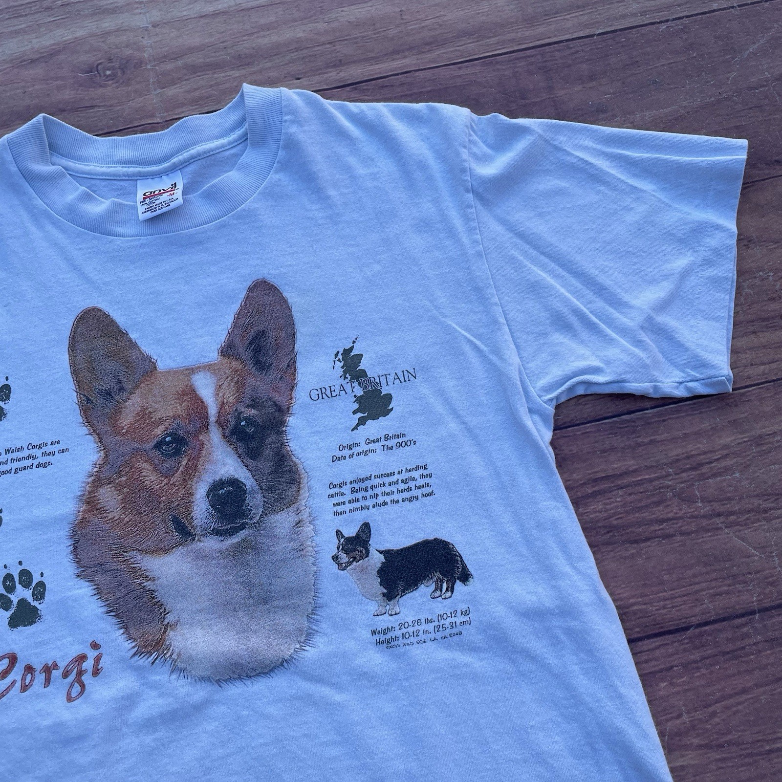 Vintage 90s RARE Corgi Great Britain Animal Dog Breed Shirt Size M Sky Blue Tee gallery
