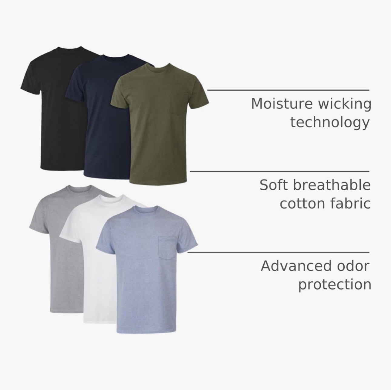 Hanes 6-Pack Pocket Tee Men's T-Shirt Soft and Breathable Assorted, Size 3xl gallery
