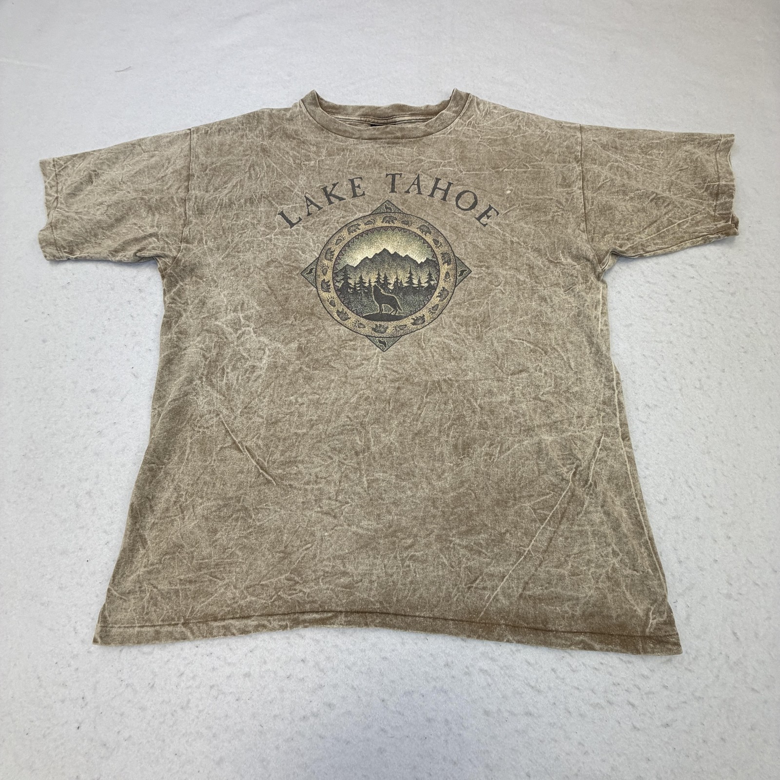 Vintage Prairie Mountain Shirt Mens XL Brown Lake Tahoe Wolf Graphic Tee 90s