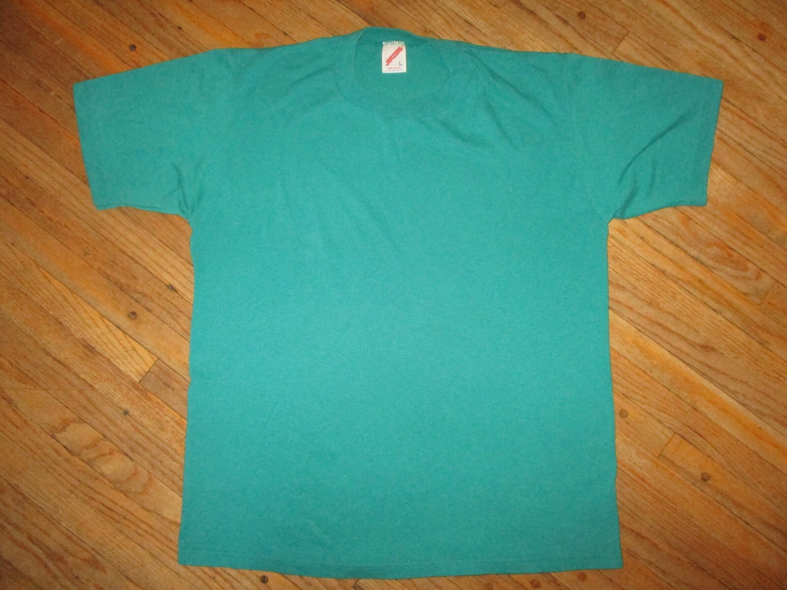vtg 1980s SINGLE STITCH JERZEES T SHIRT Blank Plain 50/50 Turquoise USA - LARGE gallery