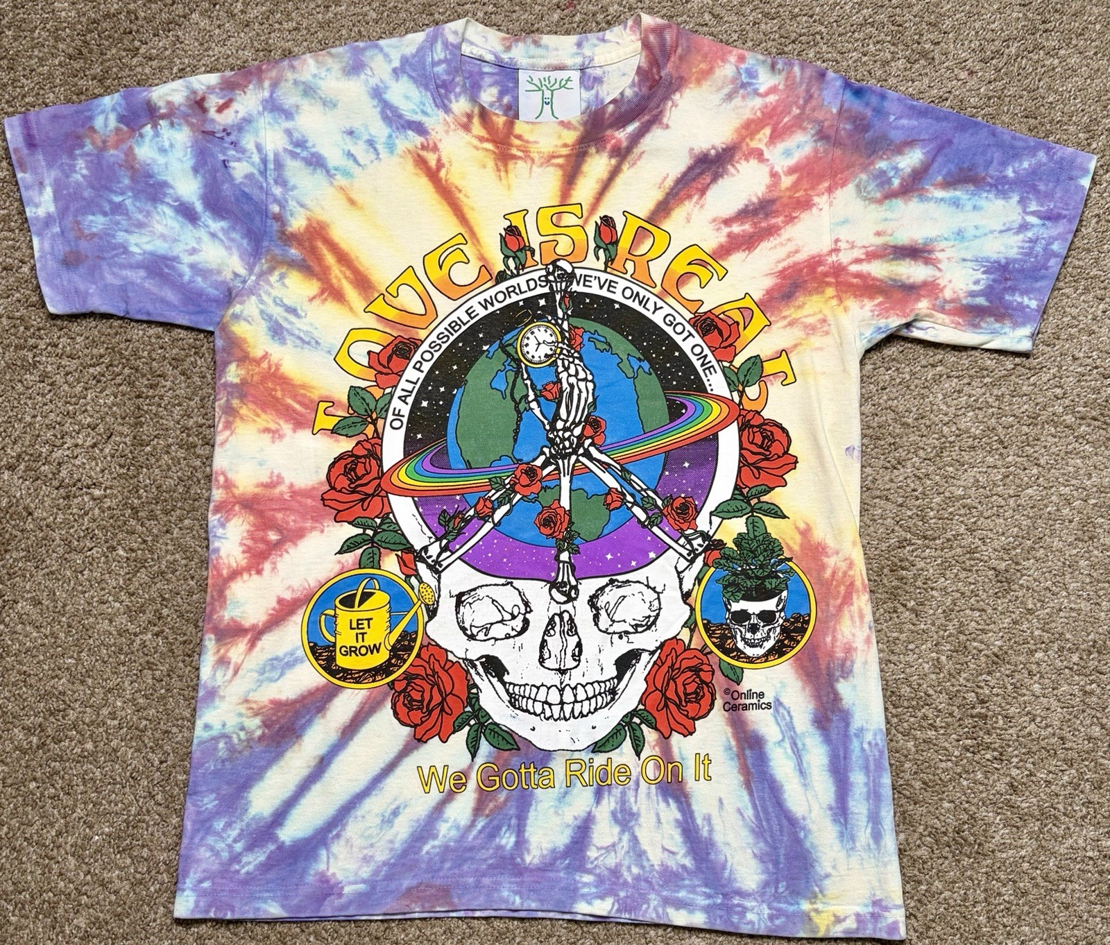 Online Ceramics “Love Is Real” Tye Dye Silk Screen T- Shirt Size S Excellent gallery