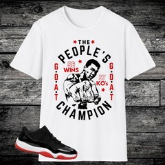 Jordan 11 Bred Low Sneaker Match Shirt, University Red White Black