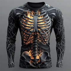 2025 Halloween Skeleton Print Long Sleeve T-shirt for Men Gothic Trendy Streetwe
