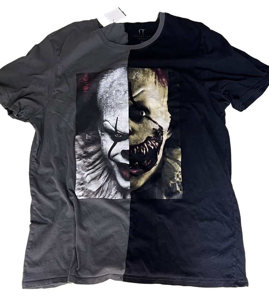 IT Chapter Two Movie Half/Half Clown Black-Gray Mens T-Shirt Size XL