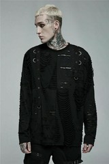 Punk Rave Men’s Gothic Knited Elastic Long Sleeve T-shirt Punk Casual Loose Tops