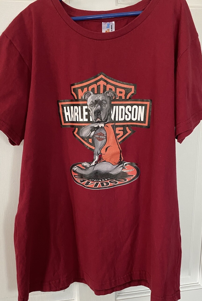 Harley Davidson Muscle Dog Tattoo Red Short Sleeve T-shirt SZ L See Description gallery